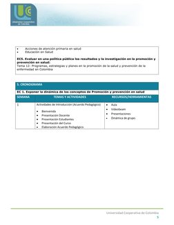 Universidad Cooperativa de Colombia                    
5 
 
 
Acciones de atención primaria en salud  
 
Educaci