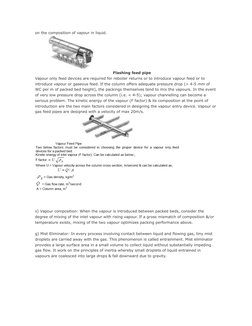 on the composition of vapour in liquid.
Flashing feed pipe
Vapour only feed devices are required for reboiler returns or to i