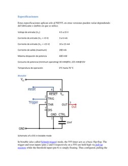 Especificaciones  (https://en.wikipedia.org/wiki/File:555_Bistable.svg)
Estas especificaciones aplican solo al NE555, en otra