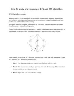 Aim: To study and Implement DFS and BFS algorithm.
DFS (Depth-first search):-
Depth-first search (DFS) is an algorithm for tr