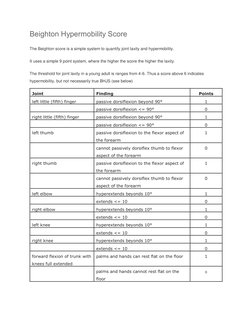 Beighton Hypermobility Score Overview | PDF | Wellness | Science ...