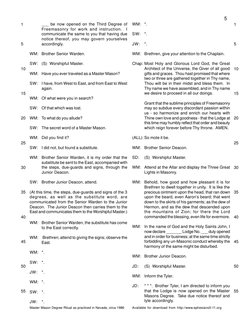 1
5
10
15
20
25
30
35
40
45
50
55
 5
1
5
10
15
20
25
30
35
40
45
50
55
Master Mason Degree Ritual as practiced in Nevada, cir