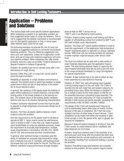 Long-Lok Fasteners
6
tures as high as 400° F and as low as  
-100° F, and is not affected by hydrocarbons.
Problem: Engine cy