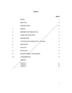 i 
ÍNDICE 
 
 
 
página 
 
ÍNDICE 
i 
 
 
PREFACIO 
ii 
 
 
INTRODUCCION 
iv 
 
1. 
OBJETO 
1 
 
2. 
REFERENCIAS NORMATIV