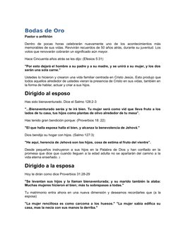Bodas de Oro
Pastor o anfitrión
Dentro  de  pocas  horas  celebrarán  nuevamente  uno  de  los  acontecimientos  más
memorabl
