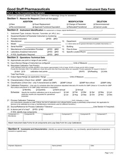 Page 1 of 2 
 
Good Stuff Pharmaceuticals 
Instrument Data Form 
Part A – To Be Completed By Originator 
If there are que