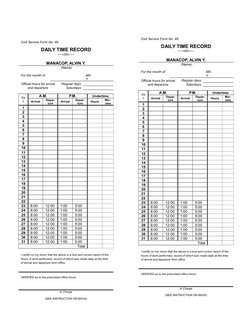 Civil Service Form No. 48
DAILY TIME RECORD
-----o0o-----
MANACOP, ALVIN Y.
 (Name)
For the month of 
MA
Y
Official hours for