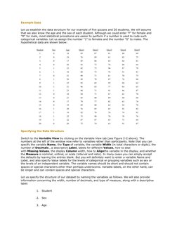 Example Data
Let us establish the data structure for our example of five quizzes and 20 students. We will assume 
that we als
