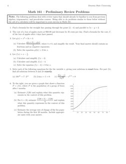 4
Sonoma State University
Math 161 – Preliminary Review Problems
Note. The following problems deal with review topics that sh