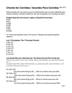 Page 1
Key of A
Chords for Corridos / Acordes Para Corridos
Estos acordes son los mismos que los tradicionales pero se tocan