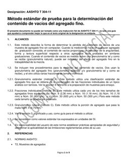 Página 1 de 9 
 
Designación: AASHTO T 304-11 
 
Método estándar de prueba para la determinación del 
contenido de vacíos