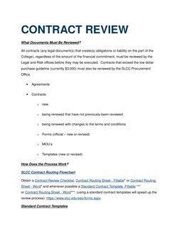 CONTRACT REVIEW
What Documents Must Be Reviewed?
All contracts (any legal document(s) that create(s) obligations or liability