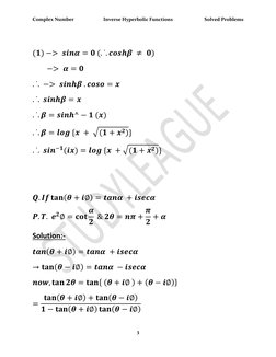 Complex Number  
Inverse Hyperbolic Functions 
Solved Problems 
3 
 
 
(𝟏)⁡−> ⁡𝒔𝒊𝒏𝜶= 𝟎⁡(. ˙. 𝒄𝒐𝒔𝒉𝜷⁡ ≠⁡𝟎) 
⁡⁡⁡⁡⁡⁡⁡