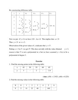 By constructing difference table. 
x 
y 
y 
2 y 
3 y 
4 y 
 
 
0 
1 
 
1 
3 
 
2 
9 
 
3 
a (say) 
 
4 
81 
 
 
Now we pu