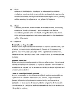 1.6.3 Visión
Generar un valor de marca competitivo en nuestro mercado objetivo, 
mediante el posicionamiento en la mente de n