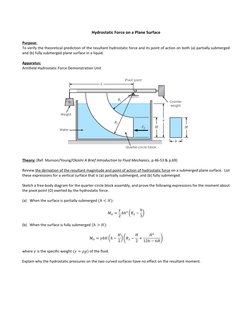 Hydrostatic Force on a Plane Surface 
 
Purpose:   
To verify the theoretical prediction of the resultant hydrostatic force a