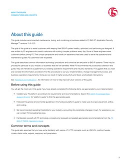 2
ABOUT THIS GUIDE
Common terms and concepts
About this guide
This guide includes recommended maintenance, tuning, and monito