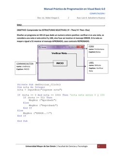 Manual Práctico de Programación en Visual Basic 6.0 
COMPUTACION I 
Doc: Lic. Aidee Vargas C.                 /