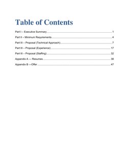 Table of Contents
Part I – Executive Summary .............................................................................