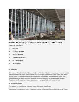 Drywall Partition Work Method Statement | PDF | Framing (Construction ...