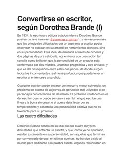 Convertirse en escritor, 
según Dorothea Brande (I)
En 1934, la escritora y editora estadounidense Dorothea Brande 
publicó u