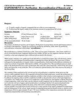 CHEM 2423 Recrystallization of Benzoic Acid                                                                              Dr.