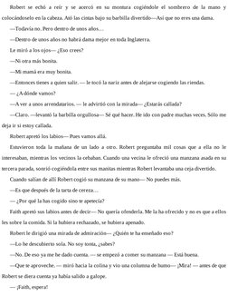 Robert se echó a reír y se acercó en su montura cogiéndole el sombrero de la mano y
colocándoselo en la cabeza. Ató las cinta