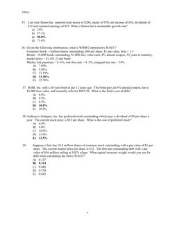 Aditya
35.   Last year Simon Inc. reported total assets of $200, equity of $70, net income of $50, dividends of 
        $15