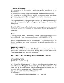 3 Systems of Initiative: 
(1) Initiative on the Constitution – petition proposing amendments to the 
Constitution. 
(2) Initi