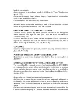 book of voters that is: 
(1) not prepared in accordance with R.A. 8189 or the Voters’ Registration 
Act of 1996; 
(2) prepare