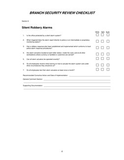 Robbery Checklist.pdf Branch Security Review Checklist | PDF | Bank Vault | Automated Teller ...