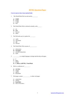 HTML Question Paper with Answers | PDF | Html Element | World Wide Web