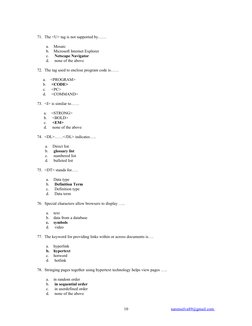 HTML Question Paper with Answers | PDF | Html Element | World Wide Web