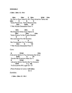 DESEABLE
// G#m - D#m / E - F# //
      G#m              D#m          E    G#m                   B/D#      C#m
 No Sé Lo Que