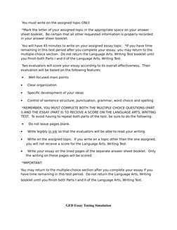 You must write on the assigned topic ONLY. 
 *Mark the letter of your assigned topic in the appropriate space on your answer