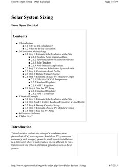 Solar System Sizing
From Open Electrical
Contents
■1 Introduction
■1.1 Why do the calculation?
■1.2 When to do the calculatio