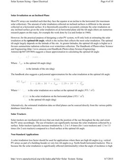 Solar Irradiation on an Inclined Plane 
Most PV arrays are installed such that they face the equator at an incline to the hor