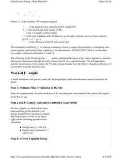 Where 
is the number of PV modules required
is the derated power output of the PV module (W)
is the total design daily energy
