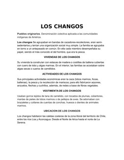 LOS CHANGOS
Pueblos originarios. Denominación colectiva aplicada a las comunidades 
indígenas de América. 
Los changos Se agr