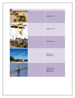 11
Cucharas de almeja
-ASME B 30.14
12
Aparejos 
-ASME B 30.14
13
Palas retroexcavadoras
-ASME B 30.14
14
Grúa pluma 
-IRAM 3
