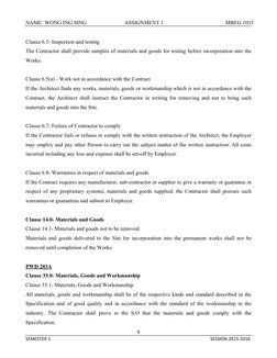NAME: WONG ING SING                            ASSIGNMENT 1 
MBEG 1033  
 
9 
SEMESTER 1 
 
SESSION 2015‐2016 
Clause 6.3- In