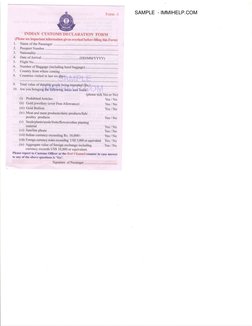 Form -l
INDIAN CUSTOMS DECLARATION FORM
@lease see important informatirm given overleaf before filting this Form)
l. 
Name of