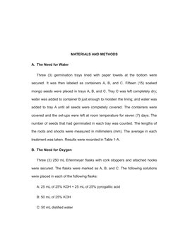 MATERIALS AND METHODS
A. The Need for Water
Three  (3)  germination  trays  lined  with  paper  towels  at  the  bottom  were
