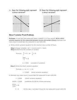 11.   Does the following graph represent      12. Does the following graph represent       
       a direct variation?