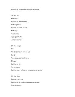 Espírito de água torna um lugar de honra
Ofo Ase Oya
Afefe-jeje
Espírito do redemoinho
Efufu-lege-lege
Espírito do vento suav