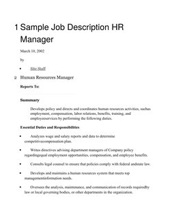 1Sample Job Description HR 
Manager
March 10, 2002
by

Site Staff (http://www.workforce.com/bios/site-staff)
2
Human Resourc