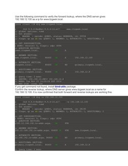 Use the following command to verify the forward lookup, where the DNS server gives 
192.168.12.100 as a ip for www.itzgeek.lo
