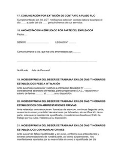 17. COMUNICACIÓN POR EXTINCIÓN DE CONTRATO A PLAZO FIJO
Cumplimentando art. 94, LCT, notificamos extinción contrato laboral s