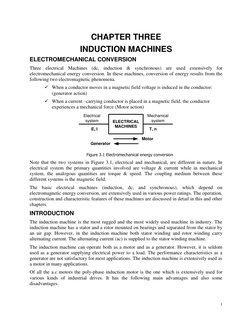 1 
 
CHAPTER THREE 
INDUCTION MACHINES 
ELECTROMECHANICAL CONVERSION 
Three electrical Machines (dc, induction & synchronous)
