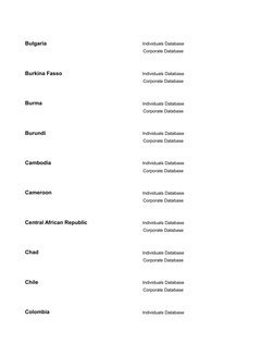 Bulgaria
Individuals Database
Corporate Database
Burkina Fasso
Individuals Database
Corporate Database
Burma
Individuals Data